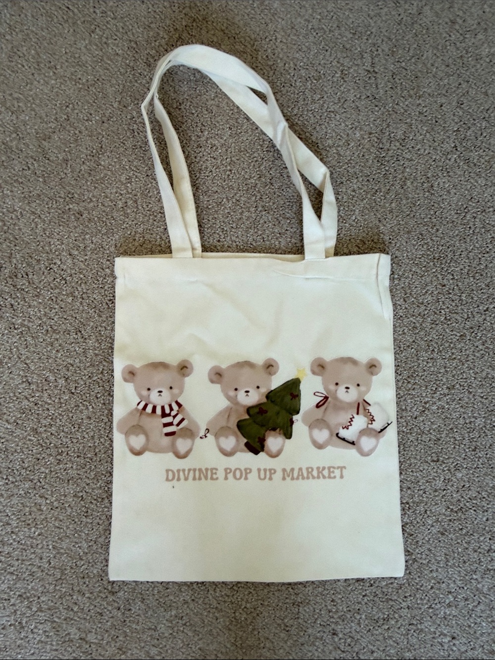 Brandy Melville Cream Tote with Teddy Bear Trio